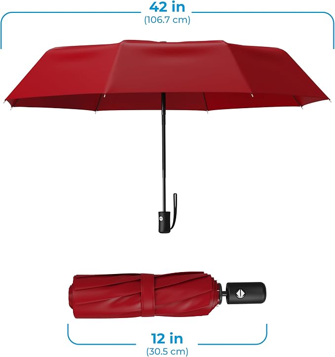 Rain-Mate Windproof Compact Umbrellas for Rain - Strong Reinforced Fiberglass Rib Design & Auto Open & Close - Portable Folding Travel Umbrella - Lightweight & Packable for Women & Men, Easy Collapse