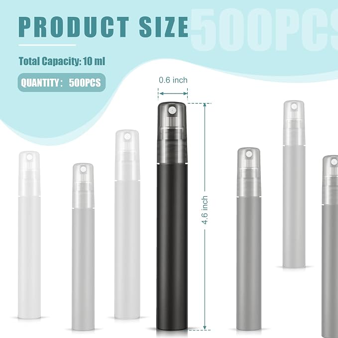 Remerry 500 Pcs 10 ml Mini Spray Bottles Perfume Spray Bottles Plastic Travel Refillable for Women Small Fine Mist Sprayers Portable Frosted Perfume Sprayers Empty Atomizer for Essential Oil