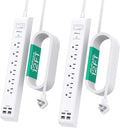 2 Pack Long Extension Cord, 12FT Power Strip Surge Protector with 6 Outlets and 4 USB Ports (2 USB C), Extension Cord with Multiple Outlets, Flat Plug Overload Protection, Wall Mount for Dorm College