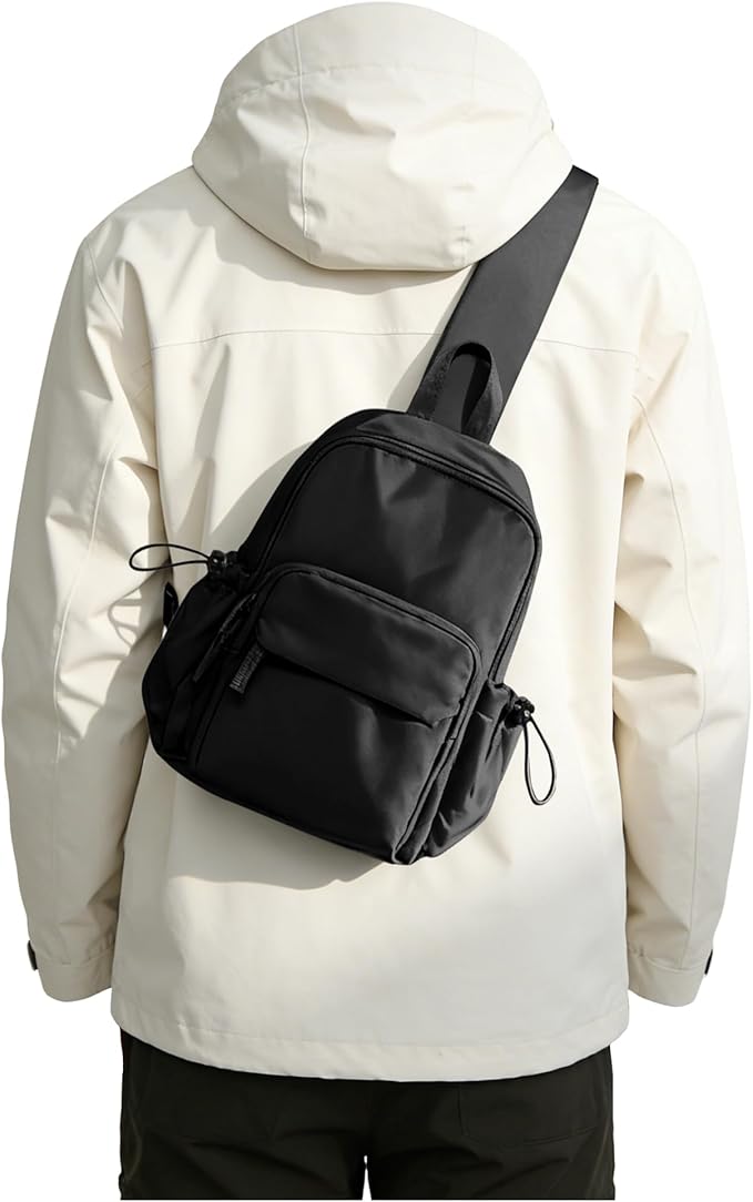 Small Black Sling Crossbody Bag for Men Women, Tactical Backpack Shoulder Daypack Mini Anti-Theft Cross Body Motorcycle Chest Bags, Small One Strap Fanny Back Pack for Casual Travel Hiking Sport Gym