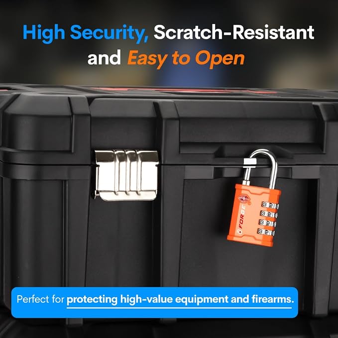 FORGE 4 Digit 17067 TSA Approved Tool Box and Case Lock, Combination Padlock for Travel, Orange 1 Lock