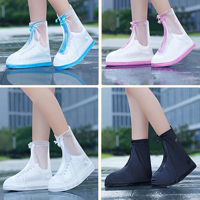 Rain Shoe Covers, 5 Pairs, Reusable, Non-Slip, Waterproof PVC, Mid-Calf, for Gardening, Cycling, Fishing, Walking in Rain, Snow, and Mud (Black, L (EU 40-42))