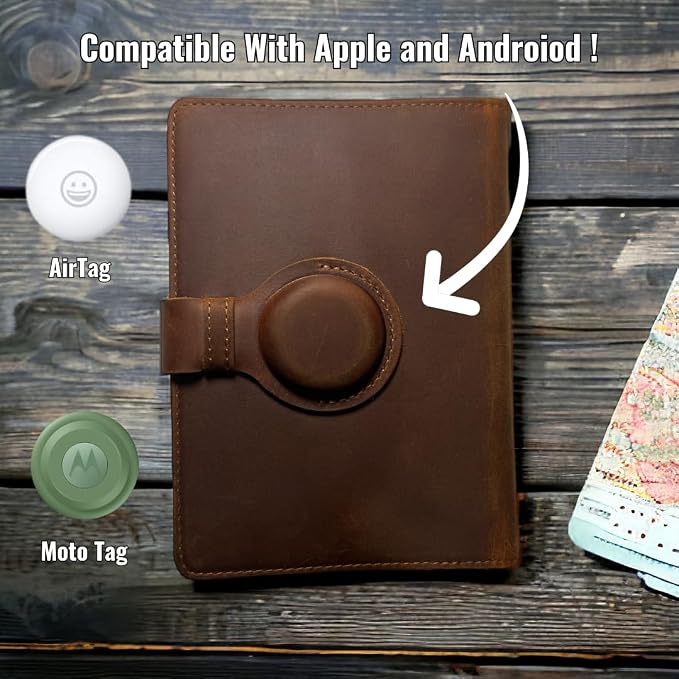 Genuine Leather AirTag and Moto Tag Passport Holder and Wallet for Men and Women RFID Blocking for Secure Traveling and Documentation Organizer(Coffee)