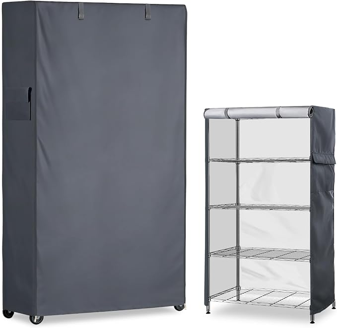 Waterproof Shelf Cover,600D Heavy Duty Dustproof Storage Wire Rack Covers,Outdoor Shelving Covers for Wire Shelves with Zipper 60''x24''x72'',Grey