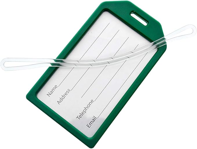 Bulk 50 Pack - Premium Rigid Airline Luggage Tag Holders with 6" Worm Loops - Heavy Duty Hard Plastic -Suitcase ID Tag Identifiers with Business Card Insert Window by Specialist ID (Green)