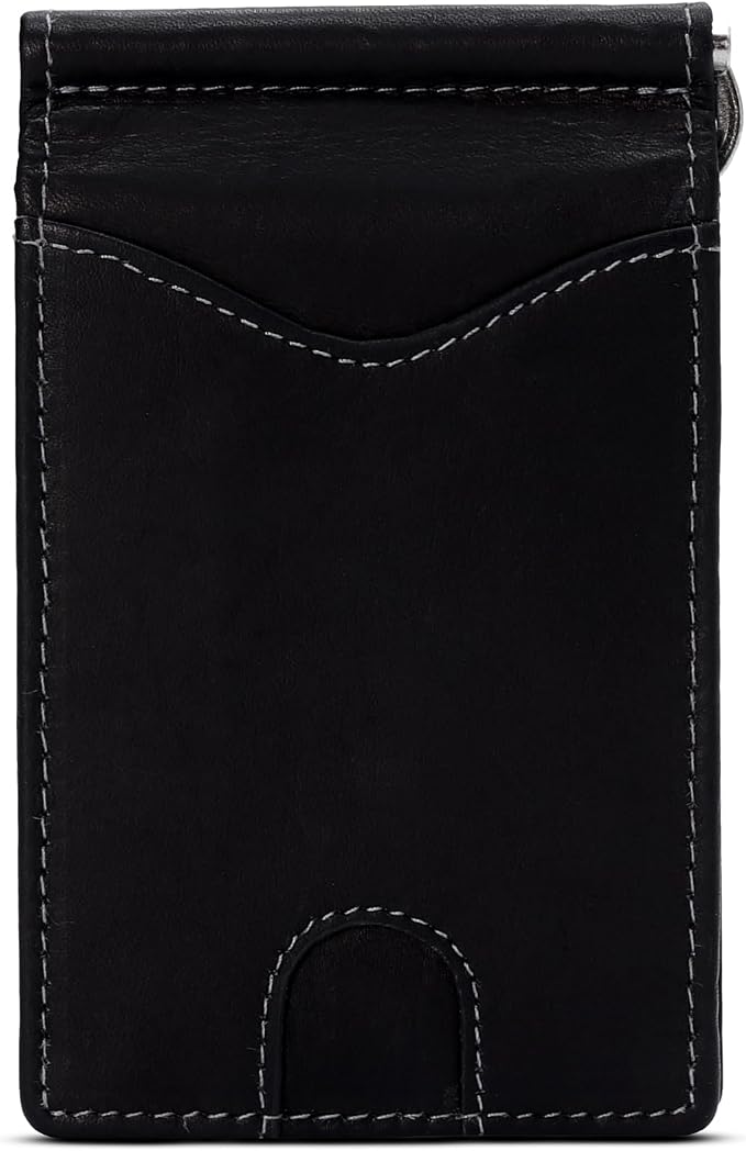 ROGUE WALLET Genuine Leather Minimalist Wallets - RFID Blocking with Money Clip - Interior & Exterior Card Pockets & More - Gift for Men (Black)