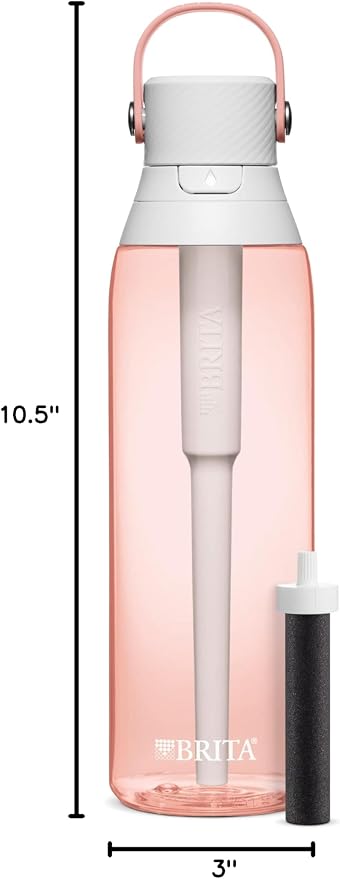 Brita Insulated Filtered Water Bottle with Straw (26 Ounce) and Water Filter Replacements