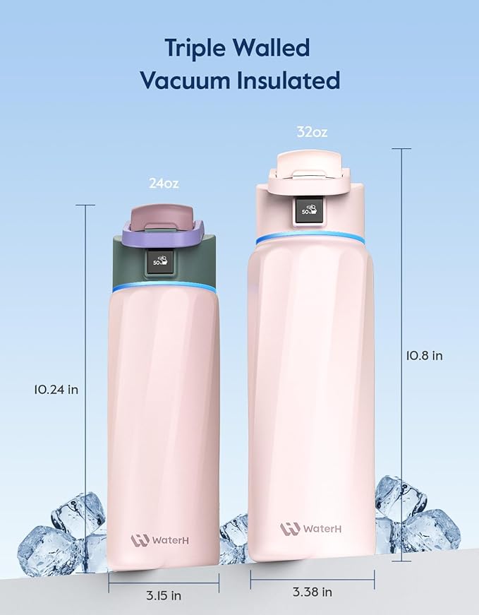 BOOST Smart Water Bottle that Reminds You to Drink, 24oz BPA-Free Stainless Steel Vacuum Insulated, Wide Mouth Water Tracker Bottle with APP for School, Gym, Office, Ideal for Father's Day