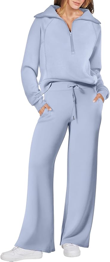 ANRABESS Women’s 2 Piece Outfits Half Zip Sweatshirt & Wide Leg Pants Airport Travel Lounge Matching Sets Sweatsuits Clothing