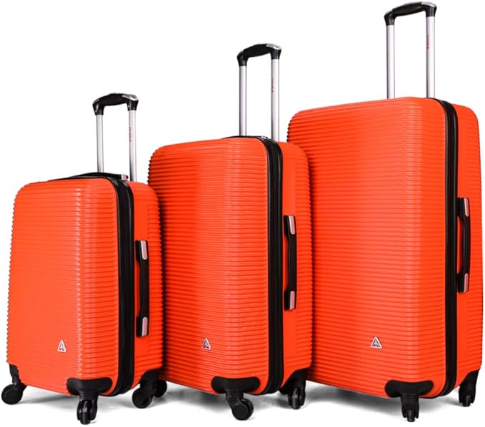 InUSA ROYAL Hardside Luggage Set with Spinner Wheel | Spacious Travel Suitcases with Ergonomic GEL Handle and Studs | (20/28/32) 3 Piece Luggage Set | Orange
