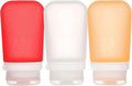 humangear GoToob+ Bottles - Silicone Leak-Proof Travel Tubes for Toiletries, Camping & TSA Carry-On (3-Pack), Medium (2.5 fl oz; 74ml), Clear/Red/Orange