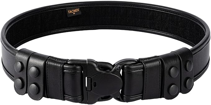 TACNEX 2" Duty Belt w/Hook Lining 4 Keepers 1.5" Reversible Inner Belt for Police Law Enforcement Security Plain Black