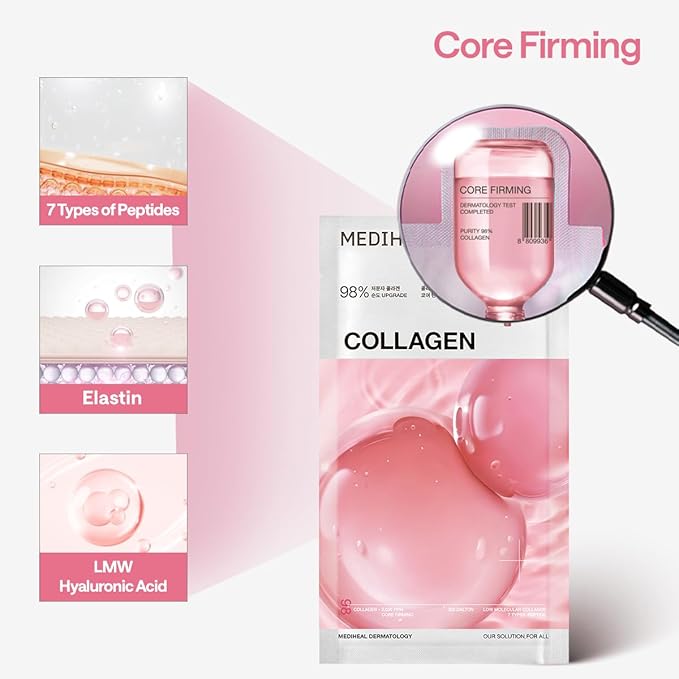Mediheal Essential Face Mask [Skin Firming] 10 pcs. for Plumping Hydration, Glass Skin & Skin Nourishment - Travel Essentials, Korean Beauty Sheet Mask