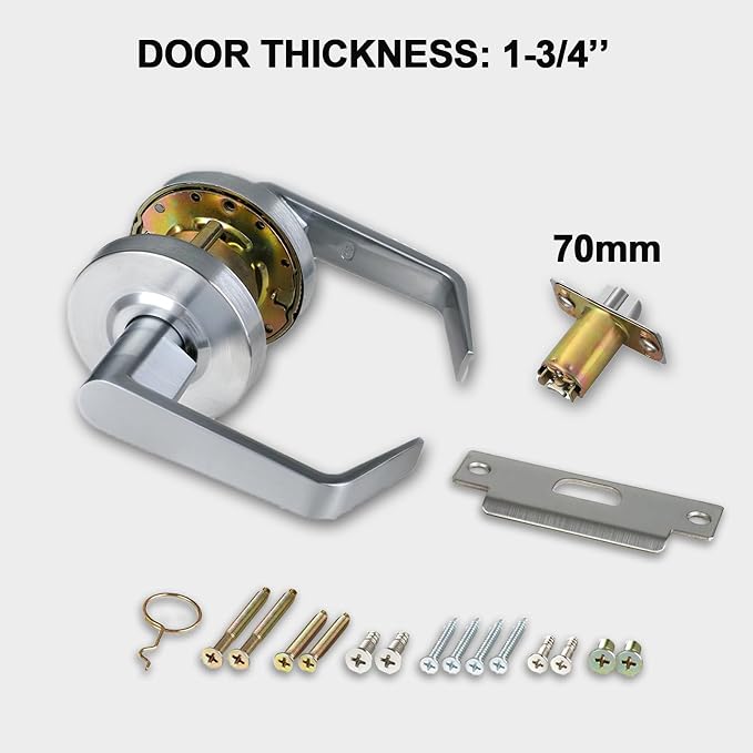 Passage Commercial Door Locks Heavy Duty Grade 2 Lever, Non-Handed, UL 3 Hour Fire Rated, ADA Compliant, Satin Chrome Finish 26D, 2-3/4''Backset, X-XG-PS-70