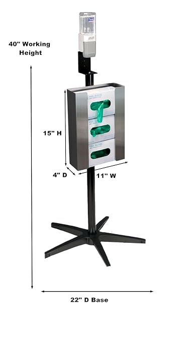 Omnimed Mobile Hand Sanitizer and Glove Stand, Stainless Steel Triple Glove Box Holder, Sanitizing Dispenser (W/Out Casters)