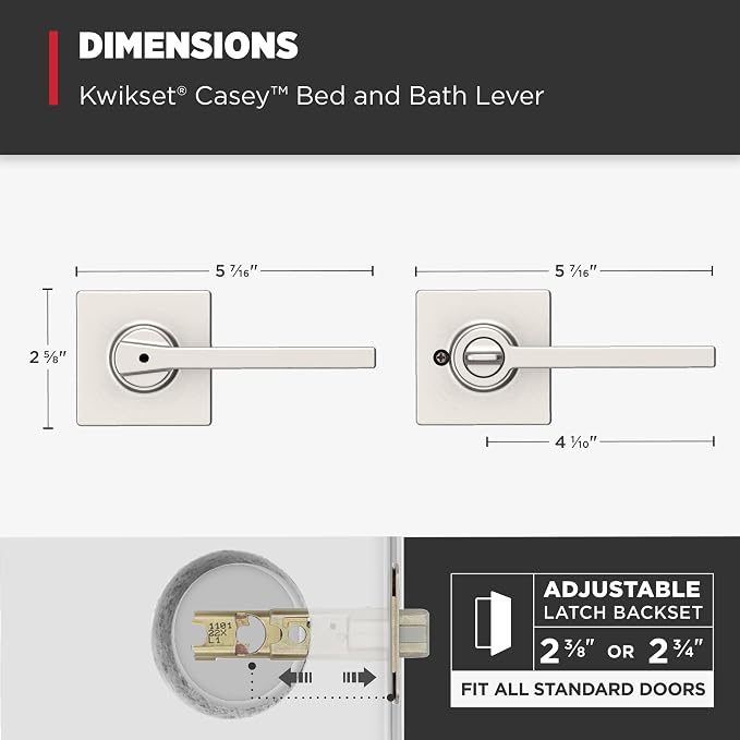 Kwikset Casey Door Handle, Privacy, Satin Nickel | Interior Lever | Keyless Turn Lock | Microban Protection | Pack of 2