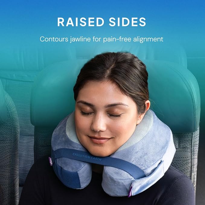 Cabeau Softest Neck Pillow for Travel – Evolution Earth Deluxe – 360° Head, Neck and Chin Support for Sleeping – Sustainable Memory Foam - Removable, Washable Cover with Compact Carrying Case (Fire)
