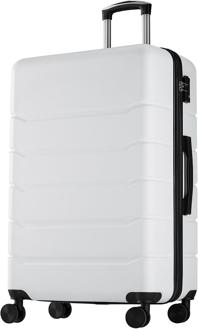 NEWBULIG 24 Inch Checked Luggage, ABS Hard Shell Lightweight Rolling Expandable Suitcase with Smooth Spinner Wheels and TSA Lock for Business Trips and Daily Vacations, White