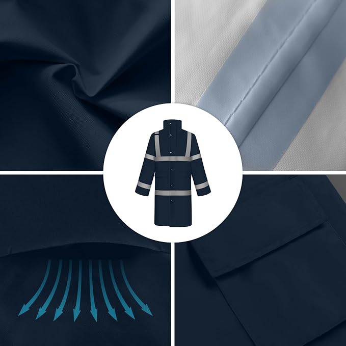 TCCFCCT Rain Gear Hi Vis Rain Coat for Men Women Waterproof with Hood, Long Rain Jacket for Men Heavy Duty for Safety Work, High Visibility Rain Suit for Hiking Camping Outdoors, 3XL Navy Blue