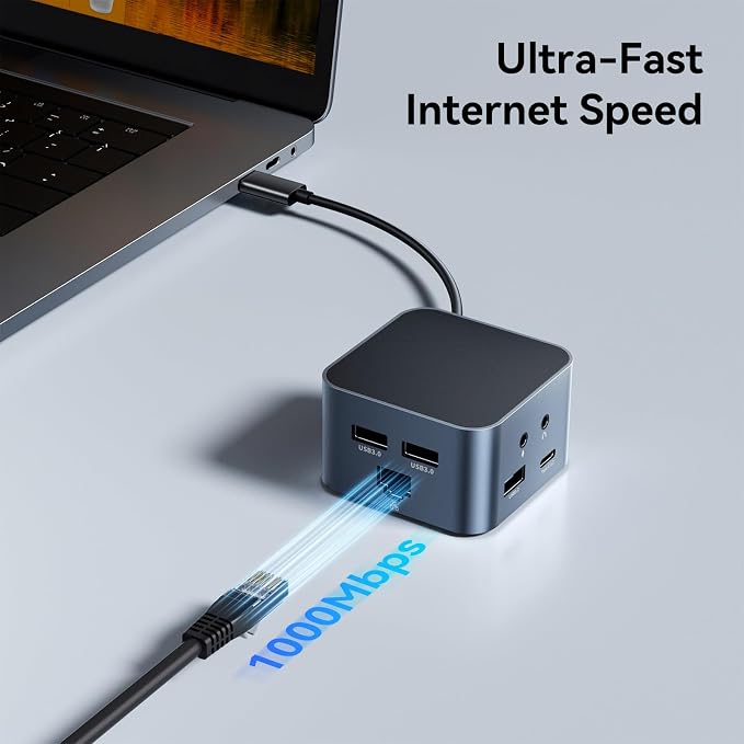13-in-1 USB C Hub Multiport Adapter, USB C Docking Station with 4K@60Hz, 100W PD, USB A&C 3.2, 2xUSB A 3.0, Ethernet, SD/Micro SD, Audio, Mic, Laptop Dock for MacBook Pro/Air, iPad, Windows