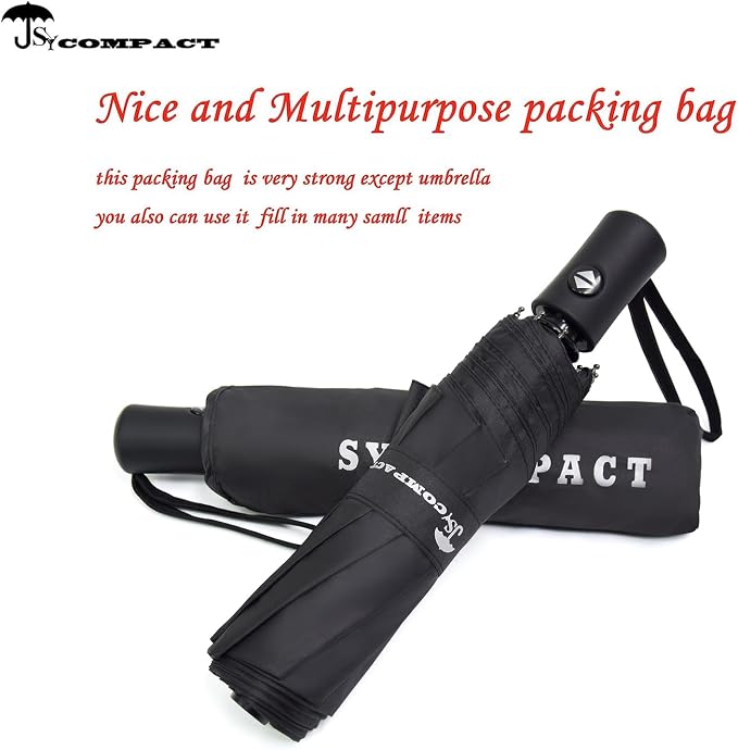 SY COMPACT Travel Umbrella - Windproof Automatic Compact Umbrella for Rain, Lightest 8-Rib, Small, Strong & Portable, Durable Grip, Fits Backpack & Car, Factory Direct (UV Available)
