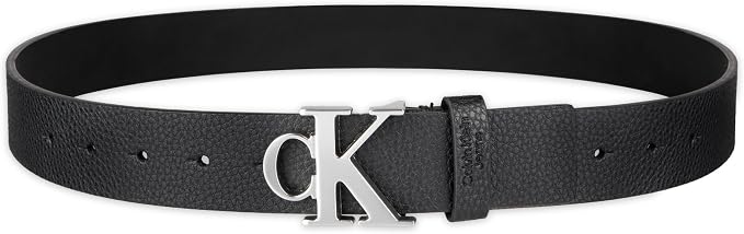 Calvin Klein Men’s CK Monogram Cut Out Buckle Belt – Casual Belt for Jeans & Everyday Wear