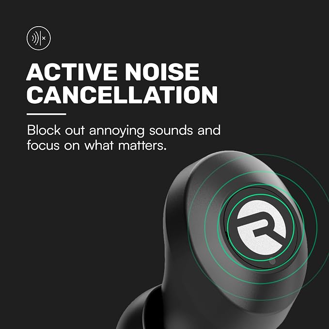 Raycon Everyday Bluetooth Wireless Earbuds with Microphone - Active Noise Cancelling, Sweat & Water-Resistant Earphones, Ear Buds Wireless Bluetooth Up to 32 Hours Playtime (Black)