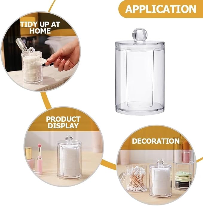 Makeup Removal Cotton Pad Holder with Lid, Multipurpose Bathroom Cotton Swabs Storage Box Cosmetic and Makeup Organizer, Clear, Standard, Combo(Round + Square)