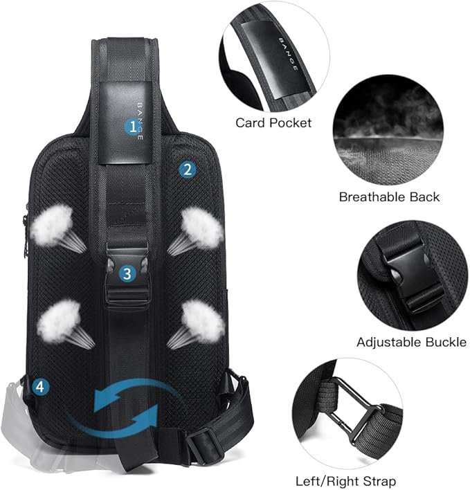 BANGE Sling Bag with USB Charging Port, Waterproof Crossbody Backpack, Lightweight Shoulder Bag Daypack for Travel Work Hiking