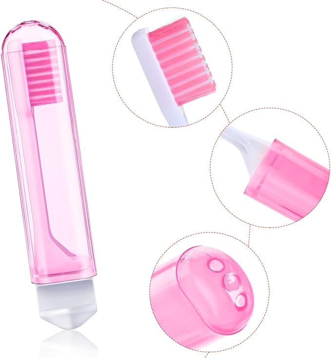 Patelai 8 Pieces Travel Toothbrush Set, Travel Size Toiletries, Soft Bristle Mini Foldable Tooth Brush with Case, Individually Wrapped Small Portable Toothbrush for Camping Home (Bright Color)