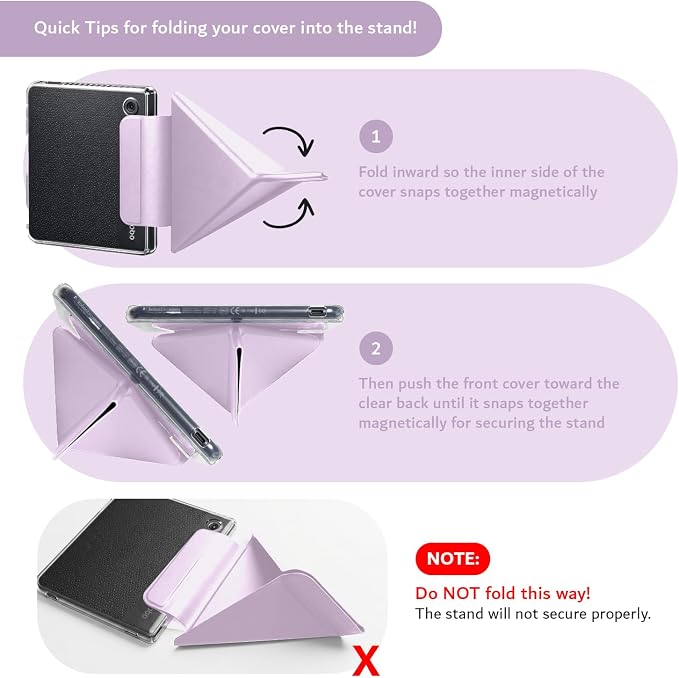 TUDIA M-FLIP Detachable Clear Magnetic Case for Kobo Libra Colour (2024) - [Auto Wake/Sleep] Shockproof Slim Transparent Back Magnetic Fold Cover with Stylus Holder (Purple)