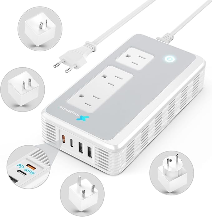 PD 65W Fasting Charging Voltage Converter US to Europe for Curling Iron and Hair Straighteners, Power Converter for European Travel Plug Adapter with Type C G A T for 200+ Countries