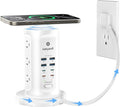 Kakyanill 115W USB Charging Station, Power Strip Tower, 9 AC Outlets with 8 USB Ports(4 USB-C), 6Ft Flat Plug Retractable Extension Cord, for Home Office Dorm, White