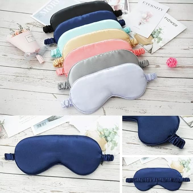 TOPTIE 100 Pack Custom Print Silk Sleep Mask Blindfold Travel Nap Eye Cover Light Double-Side Smooth Rest Eyeshade-Black