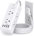 3Ft Extension Cord with Multiple Outlets, Flat Plug Power Strip Surge Protector with 3 Ft Cord, 6 Outlet 4 USB Ports (2 USB C), Multi Outlet Wall Plug for Travel, College, Dorm Room Essentials(White)