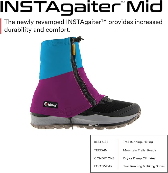 Kahtoola INSTAgaiter Mid Gaiters for Hiking, Trail Running in Mud & Snow