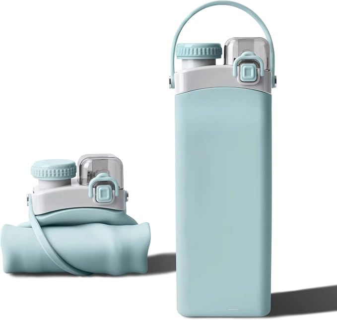 Collapsible Silicone Water Bottle || 600 ML Folding Water Bottle With Straw And Hook || Portable Water Bottle For Hiking, Camping, Sports, Road Trips, Outdoor (Pack Of 1) (Green)