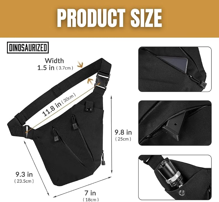 Anti-Theft Sling Bag Right Hand Cross Body Chest Bag Secure Zippers