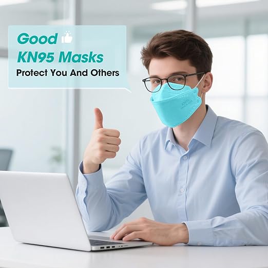 LEMENT KN95 Face Masks - 100 Pack Breathable Comfortable Disposable Masks For Adult, Filter Efficiency≥95%, Elastic Ear Loops, Blue