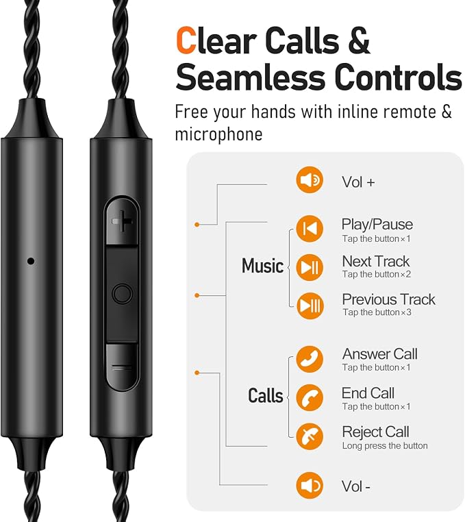 Vibes 202M Wired Earbuds - HiFi in Ear Monitor Headphones - Noise Isolating Ear Buds w/ Mic - Clear Sound, Deep Bass & Comfort-Fit Gaming Earphones - MMCX to 3.5mm & Silver Plated Cord, Carrying Case