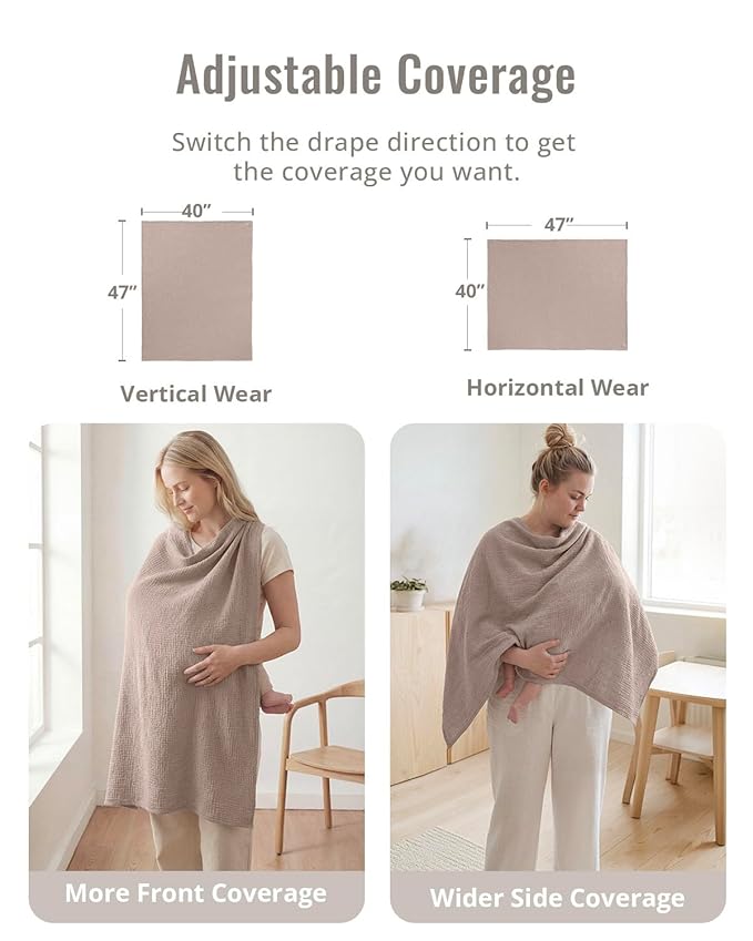 Blissful Diary Muslin Multi-Use Cloth - 4-in-1 Privacy Nursing Cover, Swaddle Blanket, Car Seat Cover, Burp Cloth, Portable Breastfeeding Essentials for Women, Baby Must Have (Agreeable Gray)