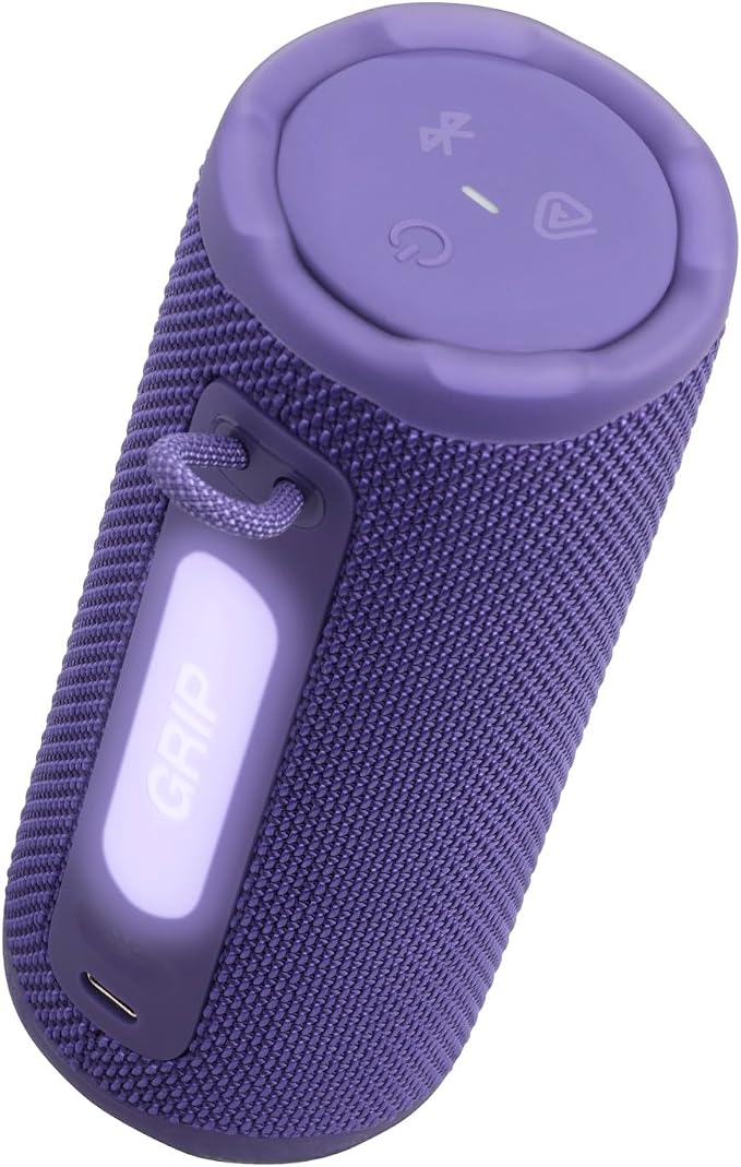 JBL Grip - Compact Bluetooth Speaker with Bold JBL Pro Sound and Ambient Light, up to 14 Hours of Playtime, Water, Dust and Drop-Proof (IP68), & Multi-Speaker Connection with Auracast™ (Purple)