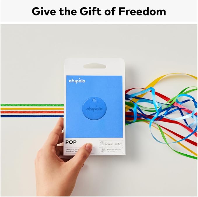 Chipolo POP Tracking Tag - Colorful, Compatible, Loud Bluetooth Tracker with Call Your Phone & Out of Range Alerts, Works with Apple Find My or Find Hub on Android (Blue)