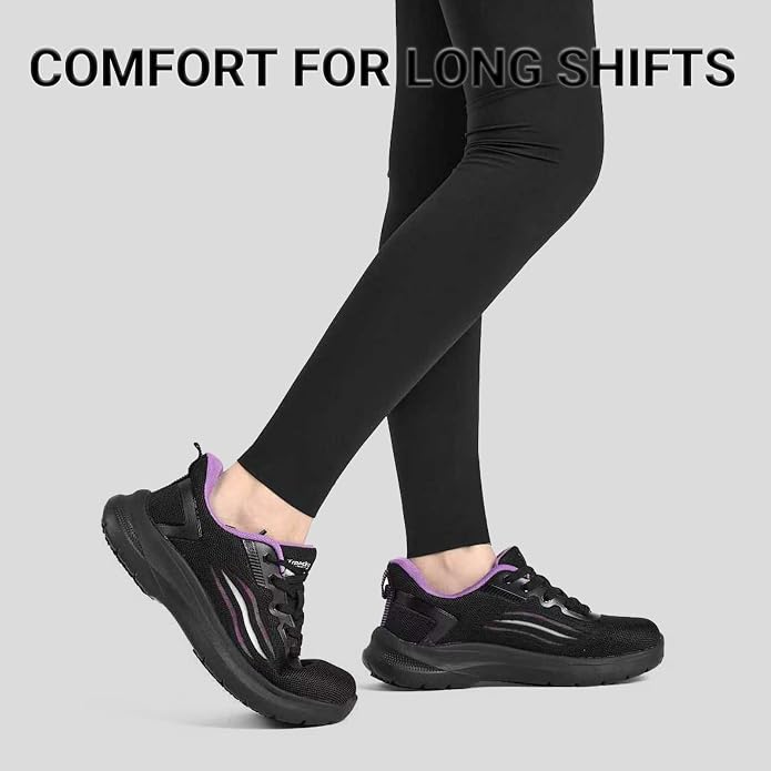 Treesky Black Non Slip Work Shoes for Women, Restaurant & Kitchen Sneakers | Slip resistant soles, lightweight cushioning, breathable knit, removable insole, for nursing, food service & long shifts