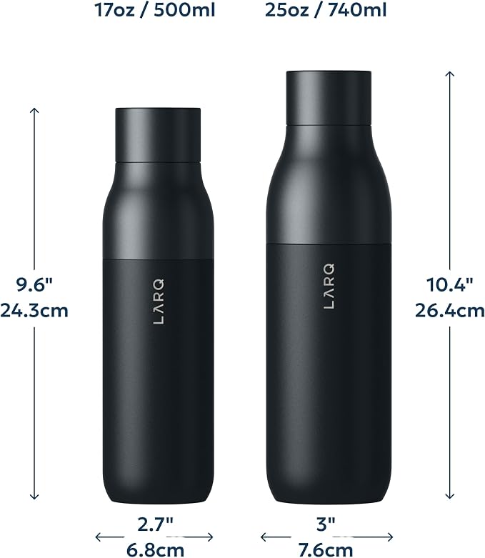 LARQ Twist Top — Reusable Insulated Stainless Steel Water Bottle, Metal Water Bottle for Men, Women, Kids, 100% Leakproof, BPA Free, No Straw — Travel, Gym, Office, School — 25 oz, Obsidian Black