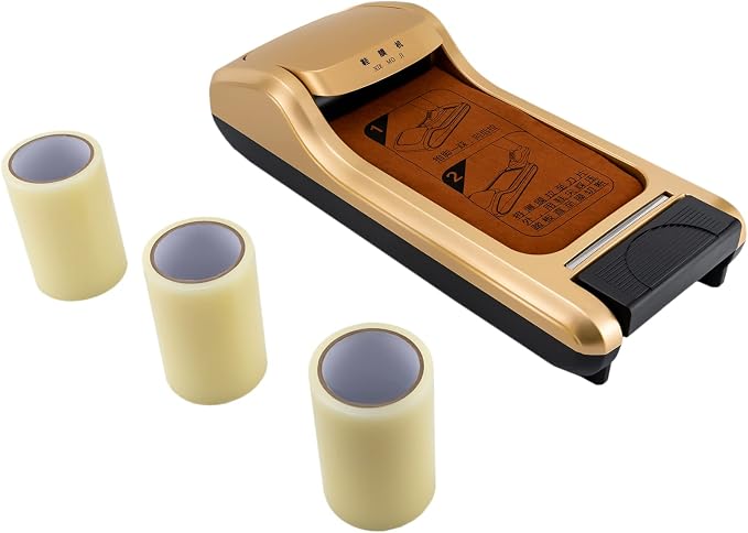 Automatic Shoe Film Machine, Shoe Cover Dispenser Machines with 3 Rolls Waterproof Shoe Membrane, Protect Floor Shoes Wrapping Machine for Home, Office, Hospital Factory(Gold)