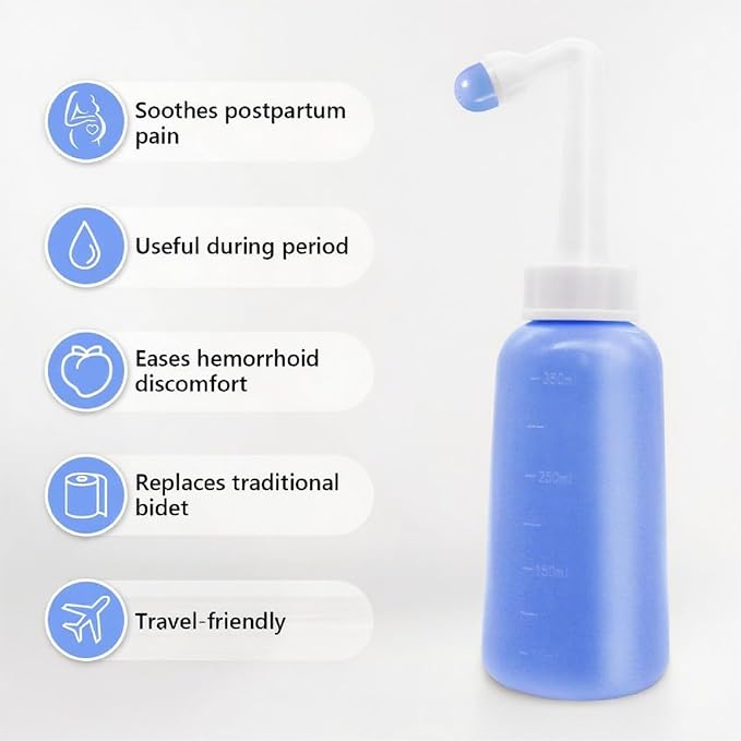 Portable Bidet for Travel-350ml Bottle with Adjustable Nozzle (Angled & Straight), Gentle Portable Cleansing