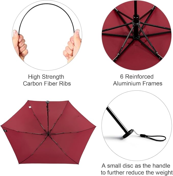 G4Free 43in Mini Travel Umbrella Ultralight Carbon Fiber UPF 50+ Umbrella | UV Protection, Sun Block, For Sun, Super Slim, Small Size, Weighs Only 4 oz, Compact Design, For Travel, For Purse, Women Use