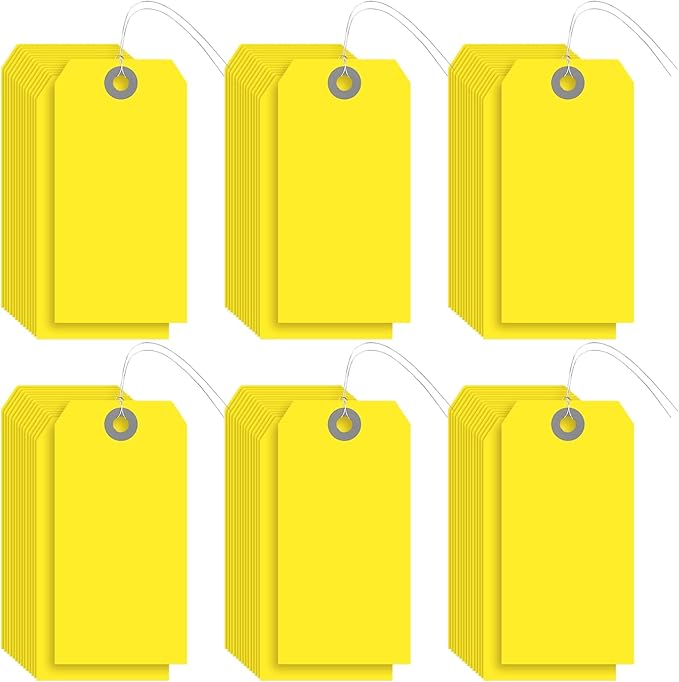 Sayglossy 1000 Pcs Blank Manila Shipping Tags with Wire 4 3/4" x 2 3/8" Bright Yellow Paper Hang Luggage Price Asset Gift Label Tags