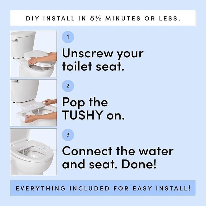 TUSHY Fresh Ultra-Slim Starter Bidet Attachment for Toilet | Non-Electric, Adjustable Water Pressure, Cool Water Rear Wash, Self-Cleaning | Elongated & Round Toilets, 10 Min Install, Matte Brass